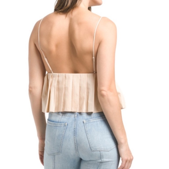 7. Zara Beige Pinstripe Pleated Sleeveless Top Size Large - Picture 2 of 9